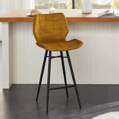 ImpiaTabouret design coque matelassée en velours et pieds en métal noir