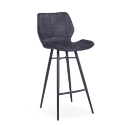 ImpiaTabouret design coque matelassée en velours et pieds en métal noir