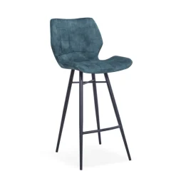 ImpiaTabouret design coque matelassée en velours et pieds en métal noir