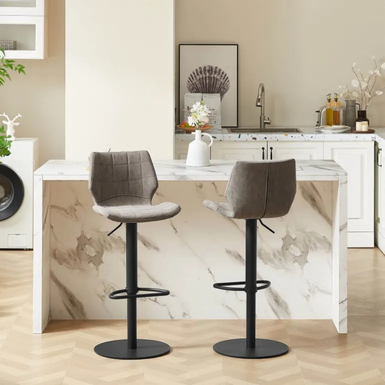 IndicaTabouret tournant et réglable coque matelassée en simili avec pied en métal noir