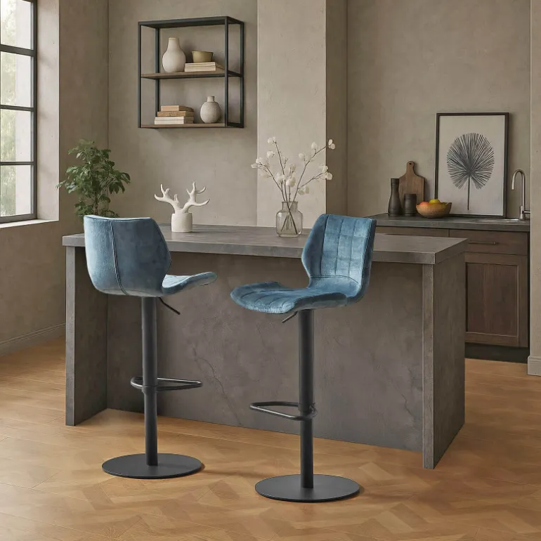 IndicaTabouret tournant et réglable coque en velours avec pied en métal noir