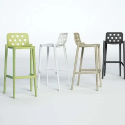 Isidoro Tabouret de bar d'extérieur moderne empilable avec dossier ronds ajourés