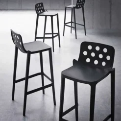 Isidoro Tabouret de bar d'extérieur moderne empilable avec dossier ronds ajourés