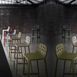 Isidoro Tabouret de bar d'extérieur moderne empilable avec dossier ronds ajourés