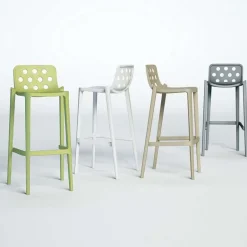 Isidoro Tabouret snack moderne empilable avec dossier ronds ajourés