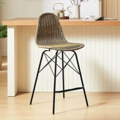 JavaTabouret tressé ethnique avec pieds Eiffel