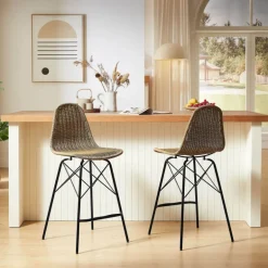 JavaTabouret tressé ethnique avec pieds Eiffel