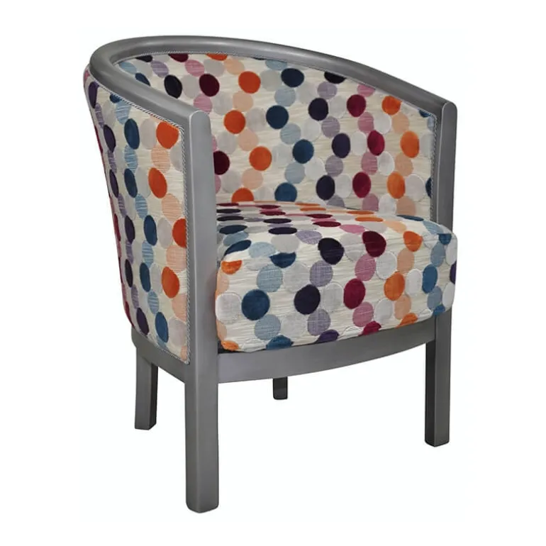 Julien Fauteuil tonneau pour salon fabrication française en tissu et bois massif