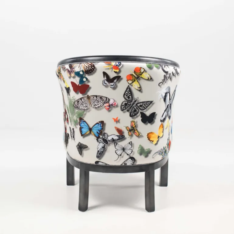 Julien Fauteuil tonneau pour salon fabrication française en tissu et bois massif