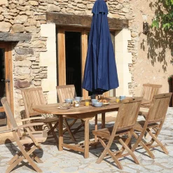 LandryTable de jardin ovale en teck extensible