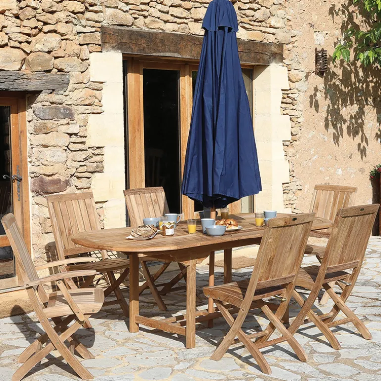 LandryTable de jardin ovale en teck extensible