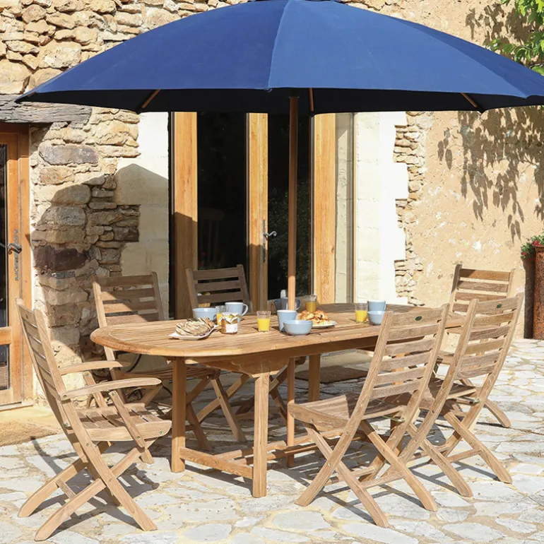 LandryTable de jardin ovale en teck extensible