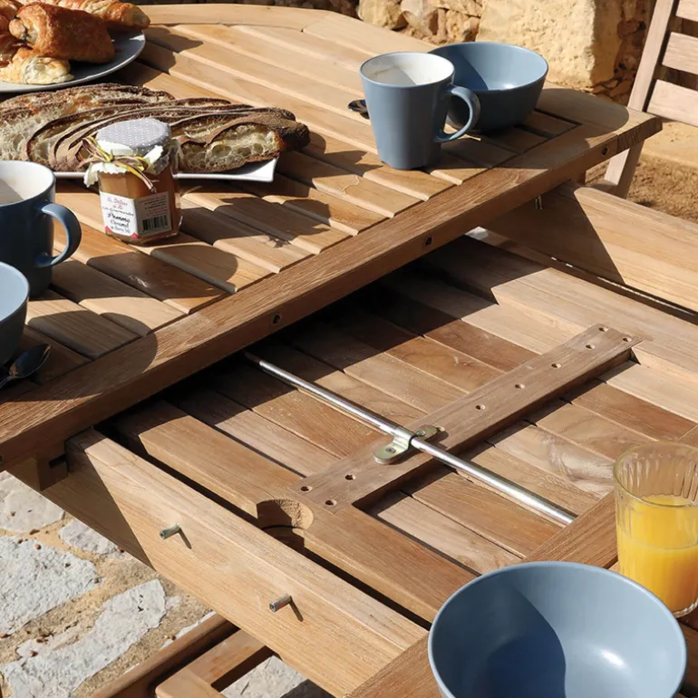 LandryTable de jardin ovale en teck extensible