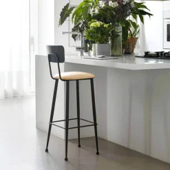Lanuza Tabouret haut pour cuisine en métal et assise rembourrée