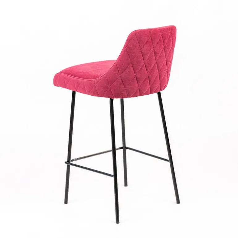 Lars diamant Tabouret snack en tissu dossier matelassé pieds en métal