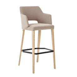 Lena Mobitec ® Tabouret de bar en tissu avec accoudoirs et pieds en bois