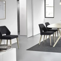 Lena Mobitec® Chaise ajourée en tissu et pieds bois style moderne