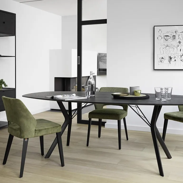 Lena Mobitec® Chaise ajourée en tissu et pieds bois style moderne