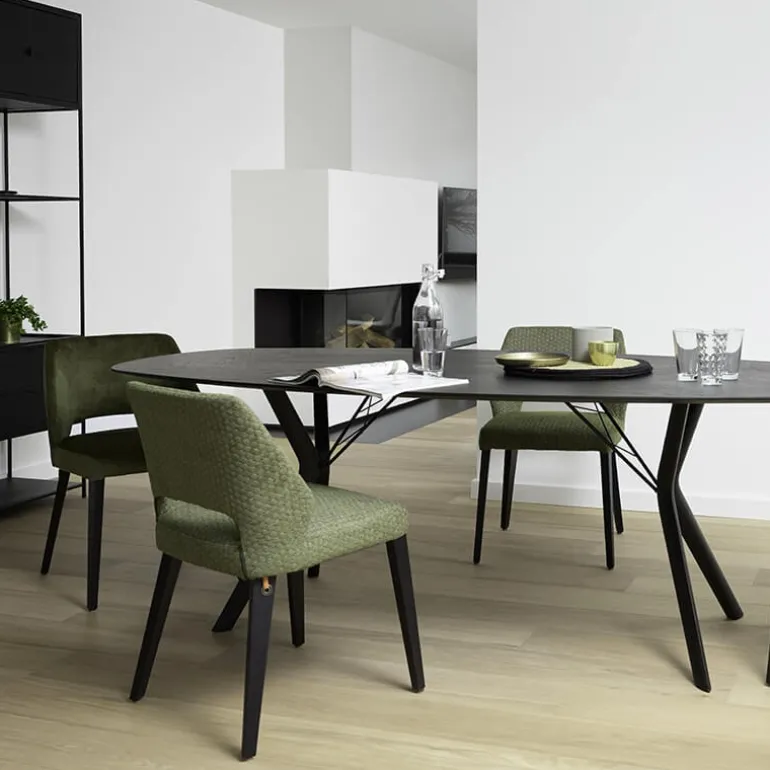 Lena Mobitec® Chaise ajourée en tissu et pieds bois style moderne