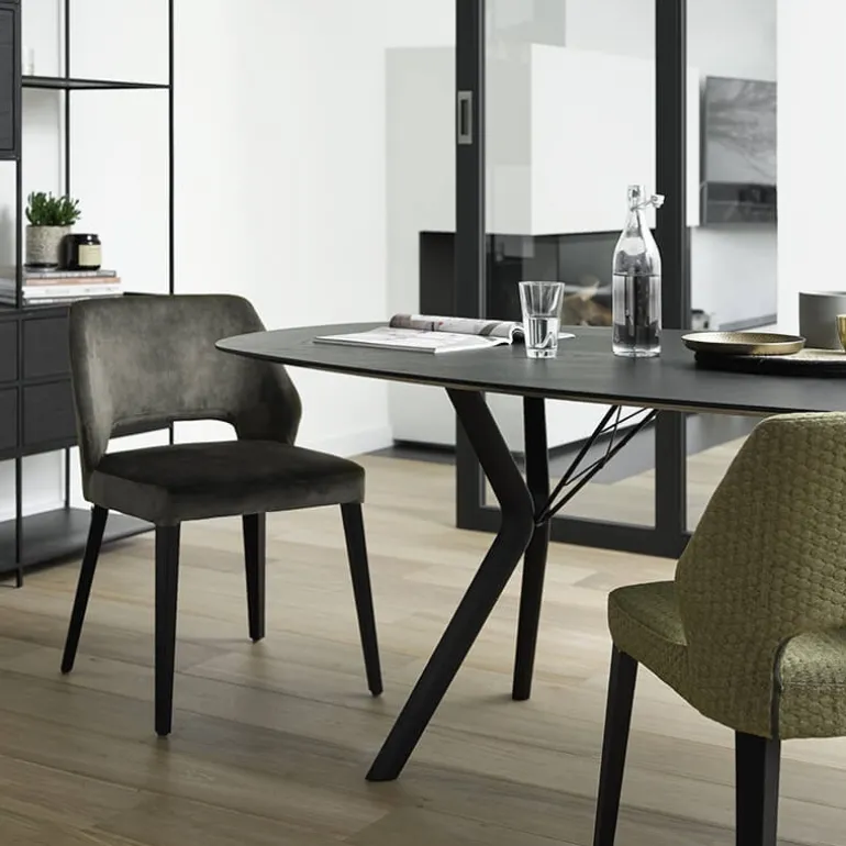 Lena Mobitec® Chaise ajourée en tissu et pieds bois style moderne