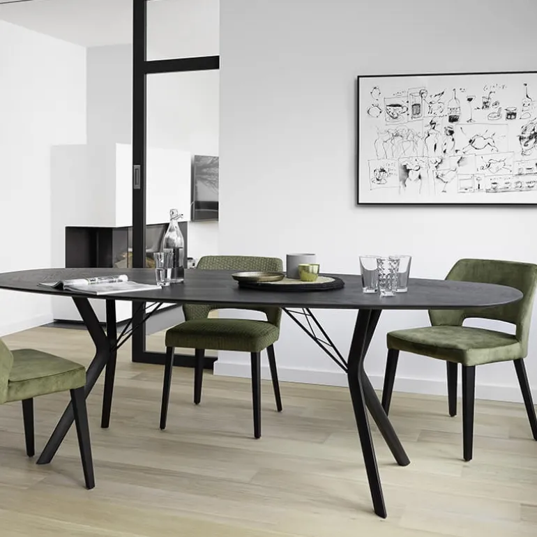 Lena Mobitec® Chaise ajourée en tissu et pieds bois style moderne