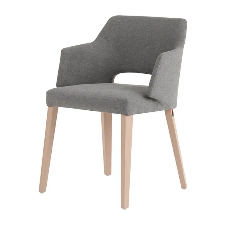 Lena Mobitec® Fauteuil scandinave bois et tissu avec dossier ajouré