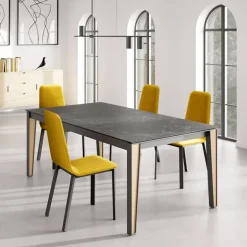 London Table en Dekton avec pieds métal et bois