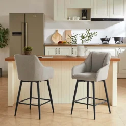 MartinTabouret snack pivotant avec accoudoirs en tissu recyclé et pieds en métal