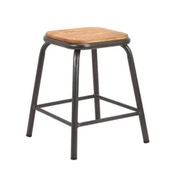 MatisTabouret bas industriel en métal assise bois