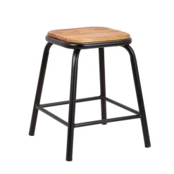 MatisTabouret bas industriel en métal assise bois