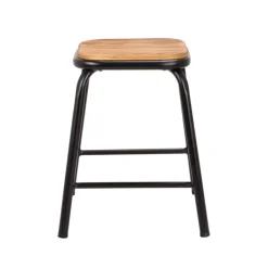 MatisTabouret bas industriel en métal assise bois