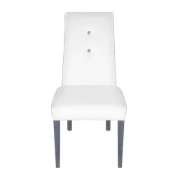 Mila Chaise en tissu rembourrée avec boutons sur le dossier pieds bois