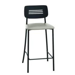 Miro Tabouret snack de cuisine en simili rembourré avec dossier strié en métal