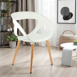 Moema Fauteuil design italien coque ajourée en technopolymère et pieds en bois