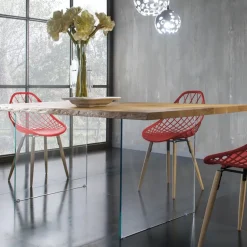 Nemesi 13.05 Table design rectangulaire en bois avec pieds en verre