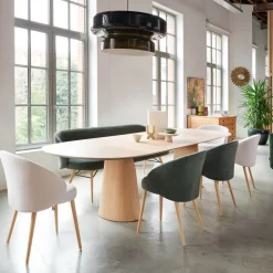 Neo Mobitec ® Fauteuil cosy confortable en tissu et pieds bois