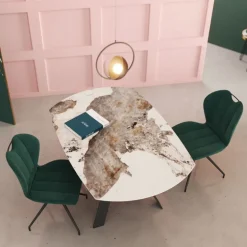 New AustinTable moderne en céramique extensible avec pieds en métal noir