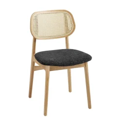 NinaChaise en bois avec dossier en cannage et assise tissu