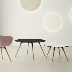 Nuba mini Table basse ronde en céramique avec pieds en bois