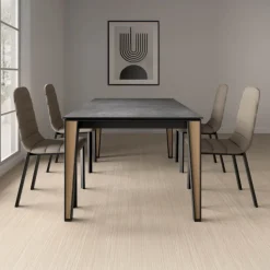 Okaso Table moderne extensible en céramique avec pieds bois et métal