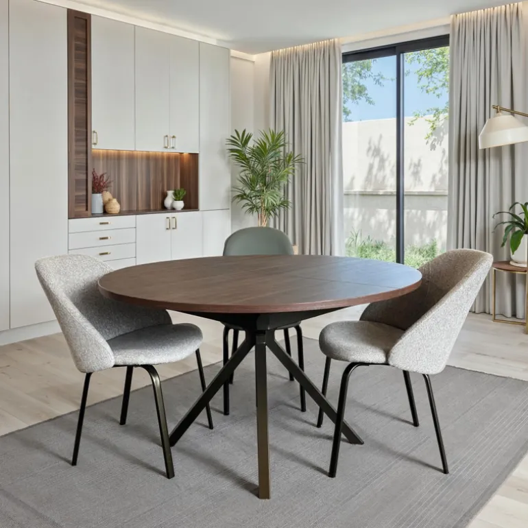 Onyx Table ronde moderne extensible en stratifié avec pied central design