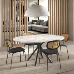 Onyx Table ronde moderne extensible en stratifié avec pied central design
