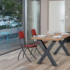 Ophélie Carrier® Chaise de fabrication française en croûte de cuir et métal