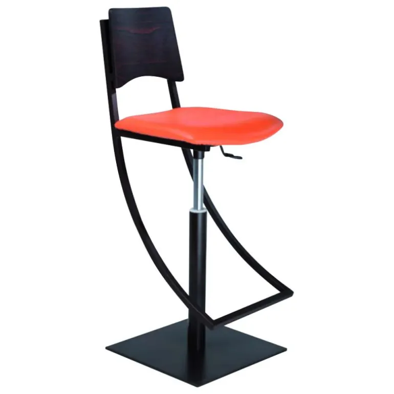 Ophélie Carrier® Tabouret réglable en métal et synthétique dossier bois wengé