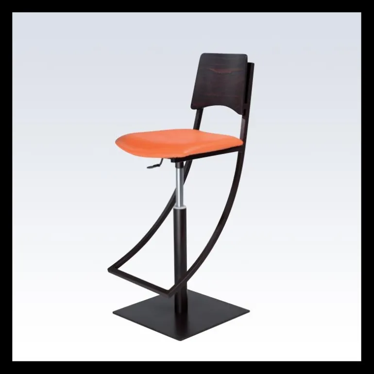 Ophélie Carrier® Tabouret réglable en métal et synthétique dossier bois wengé