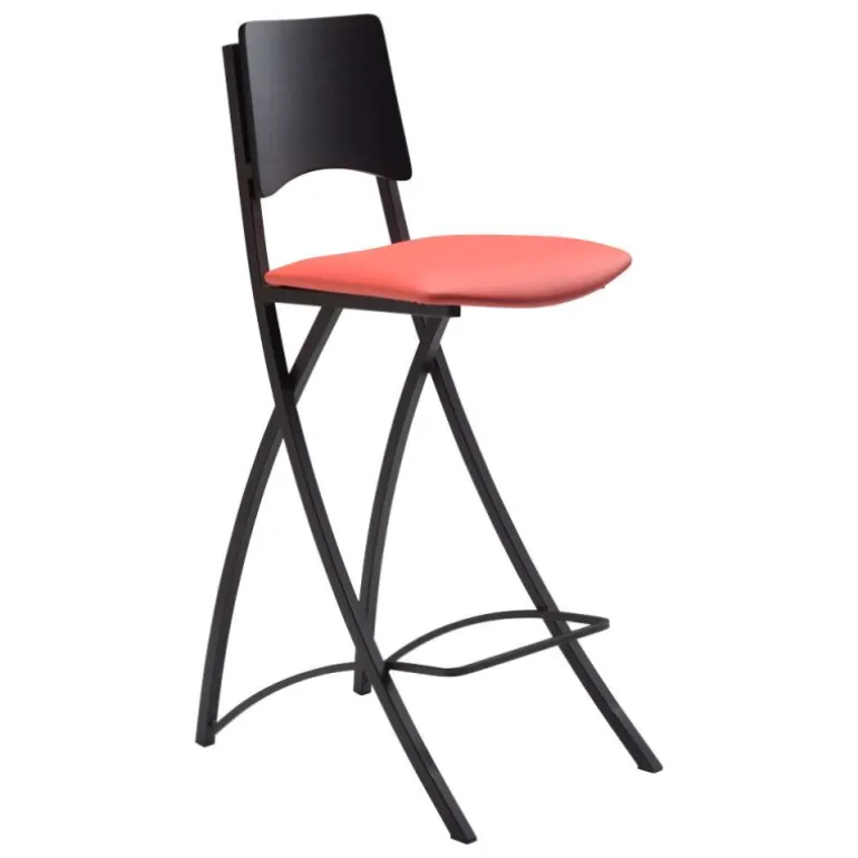 Ophélie Carrier® Tabouret snack contemporain pliant en métal et synthétique dossier bois wengé