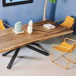Pechino Midj® Table design en bois massif piétement mikado en métal