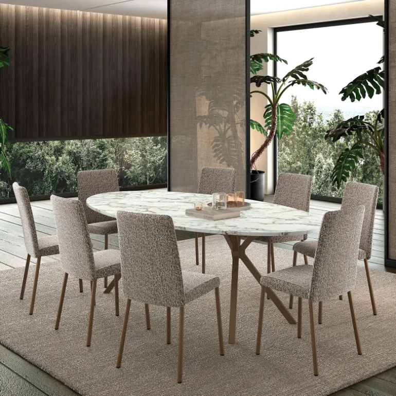 Pierrot Chaise de salle à manger confortable en tissu et pieds en métal