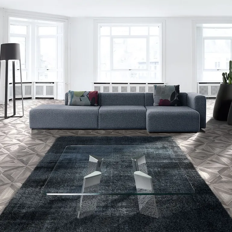 Play Table basse de salon en verre et en acier carrée de fabrication espagnole