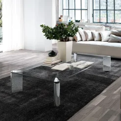 PlayTable basse rectangulaire moderne en verre et en acier